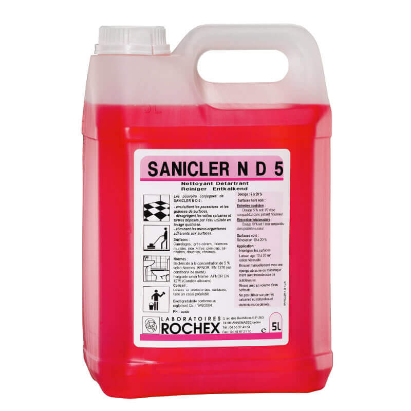 SANICLER ND5 - Bidon 5 L - 4 en 1 Détartrant Nettoyant Désinfectant Désodorisant